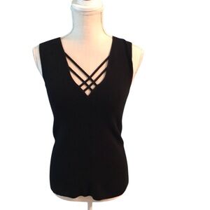 White House Black Market Fitted Black Cut Out Tank Top
